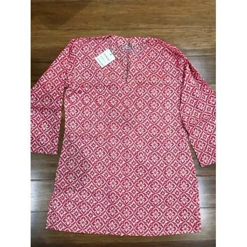 Cotton Tunic Top in Geo Red Floral