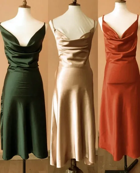 Cowl Neck Midi Length Bridesmaid Dresses Evening Dresses