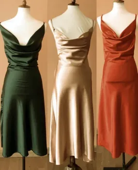 Cowl Neck Midi Length Bridesmaid Dresses Evening Dresses