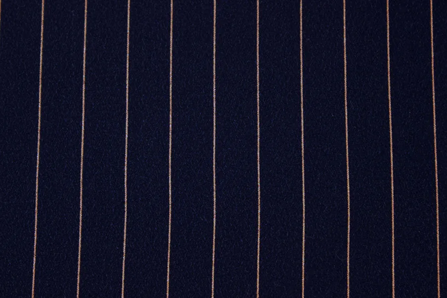 Designer Navy & Gold Pinstripe Sand-Washed Silk Crepe de Chine (Made in Italy)