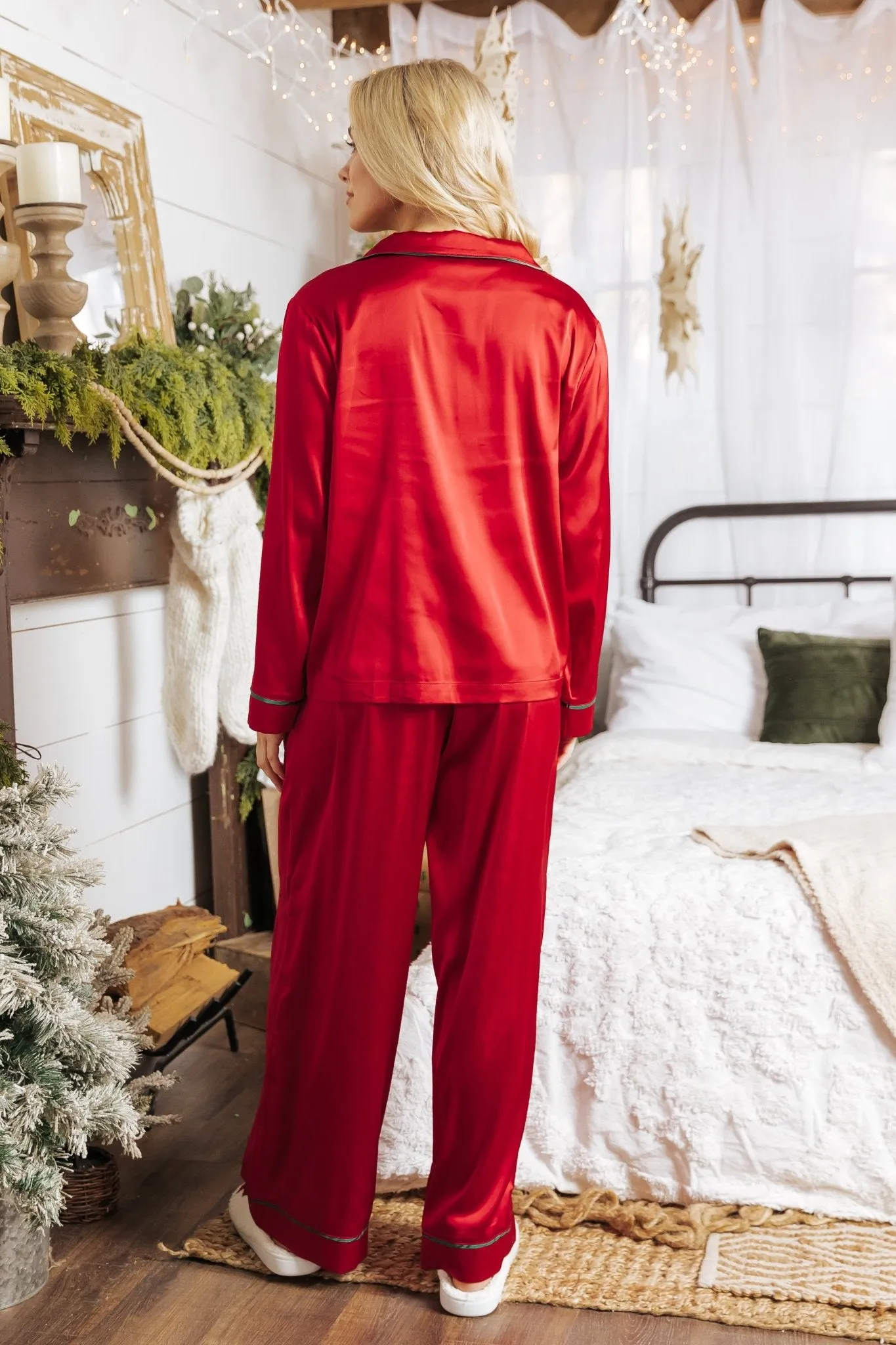 Dreamy Red and Green Satin Pajama Set