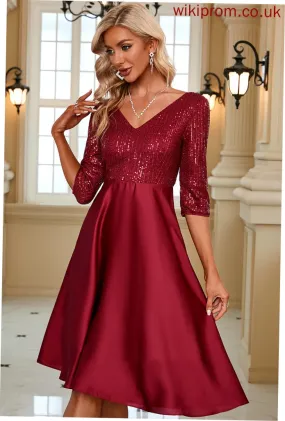 Dresses Satin Sequins Sleeves Halle V-Neck Midi Elegant Club Dresses 3/4 A-line