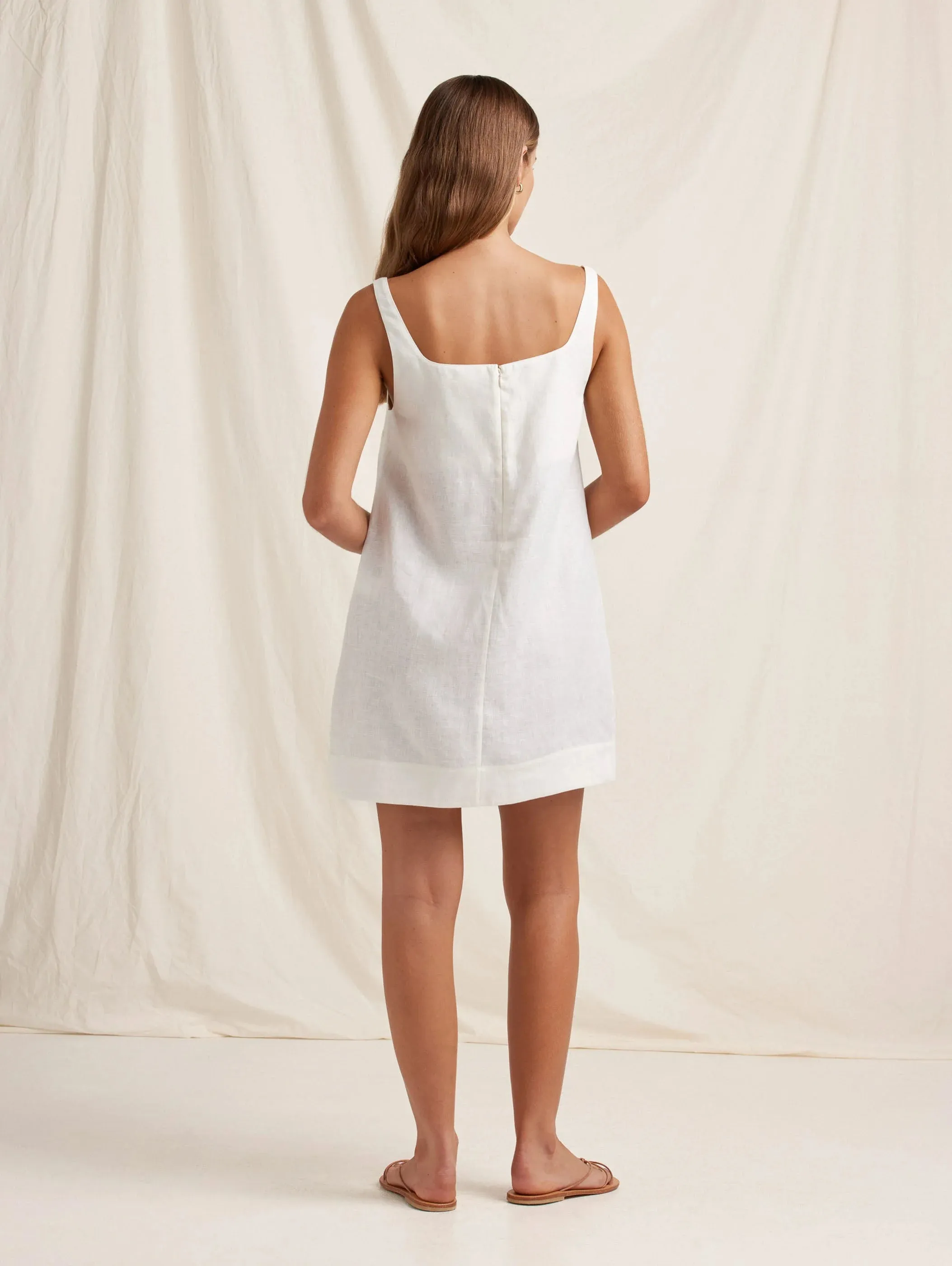 Embroidered Shift Mini Dress - Cream