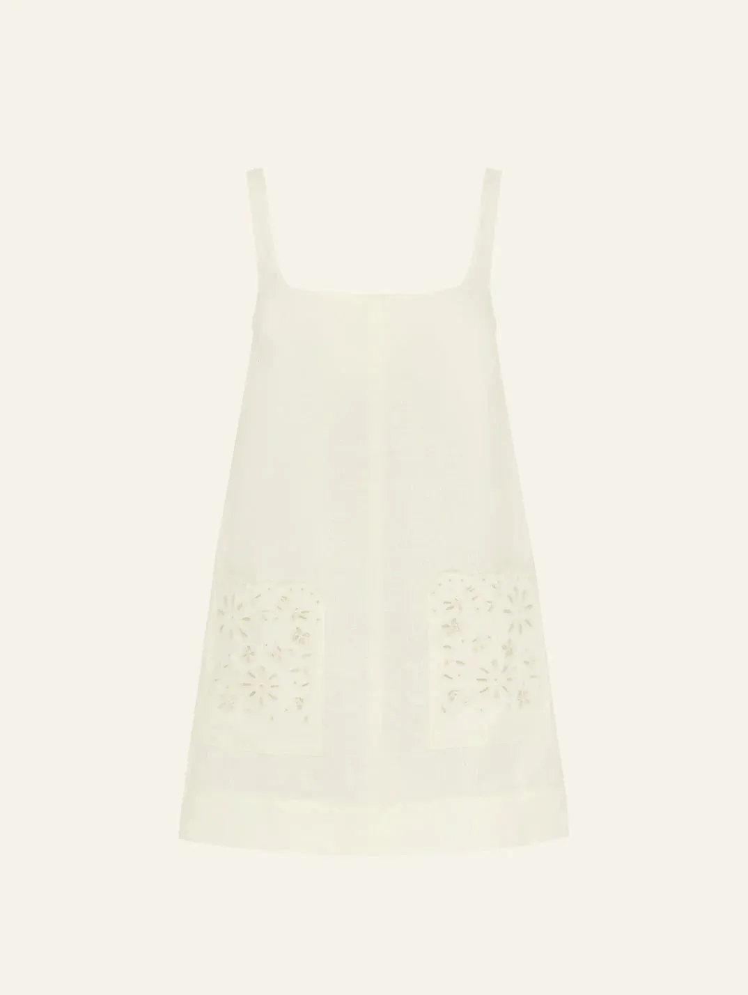 Embroidered Shift Mini Dress - Cream