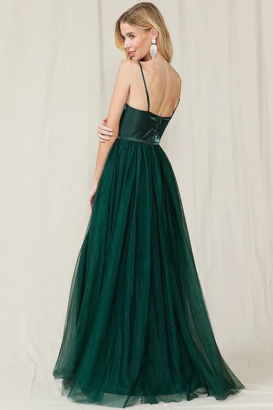 Emerald Sleeveless Tulle Maxi Dress