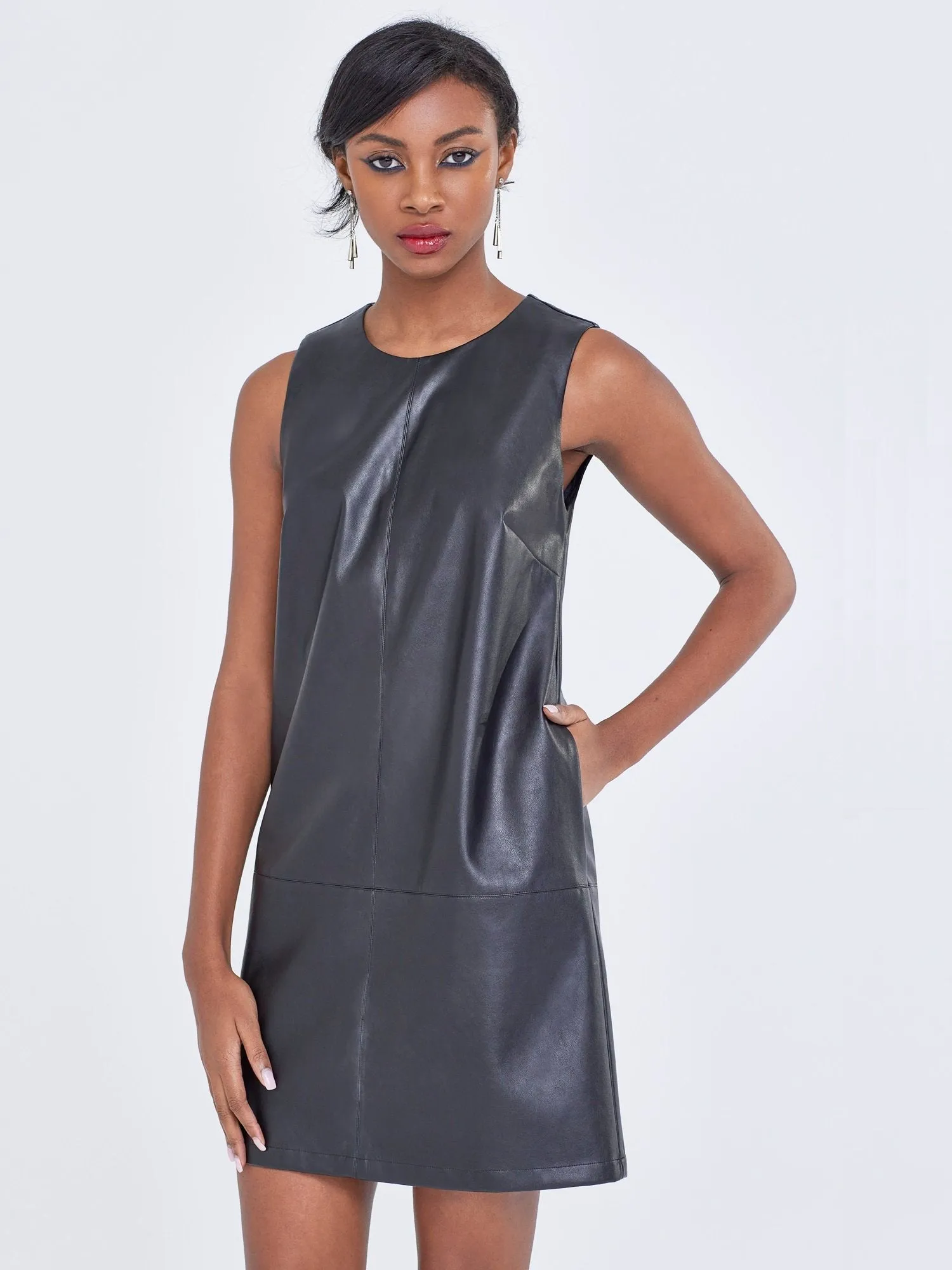 Faux-Leather Shift Dress