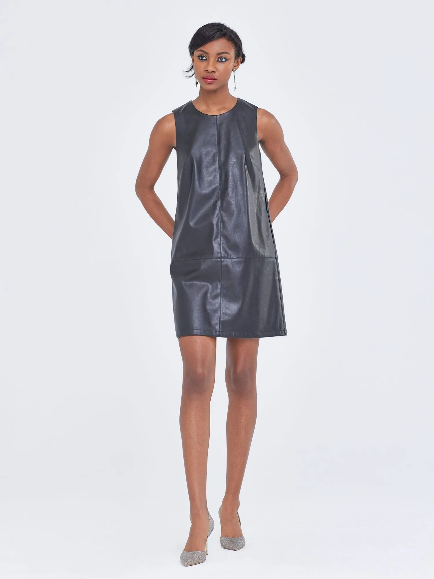 Faux-Leather Shift Dress