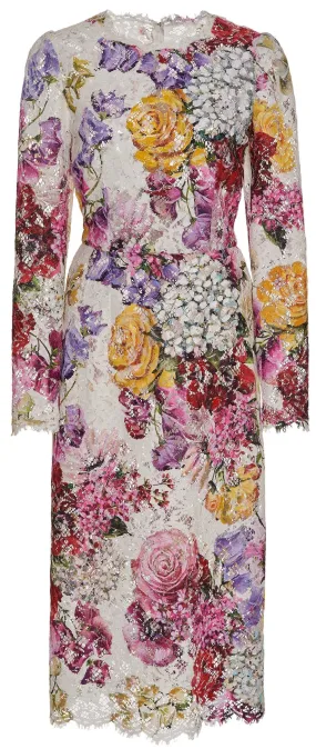 Floral Embroidered Chantilly Lace Midi Dress