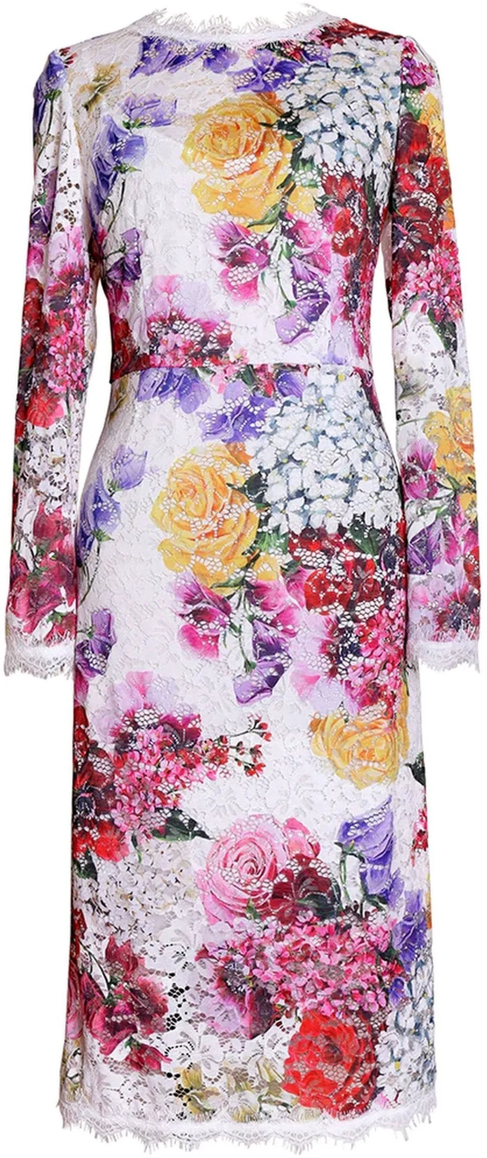 Floral Embroidered Chantilly Lace Midi Dress