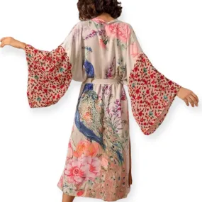 Floral Peacock Bird Kimono Robe