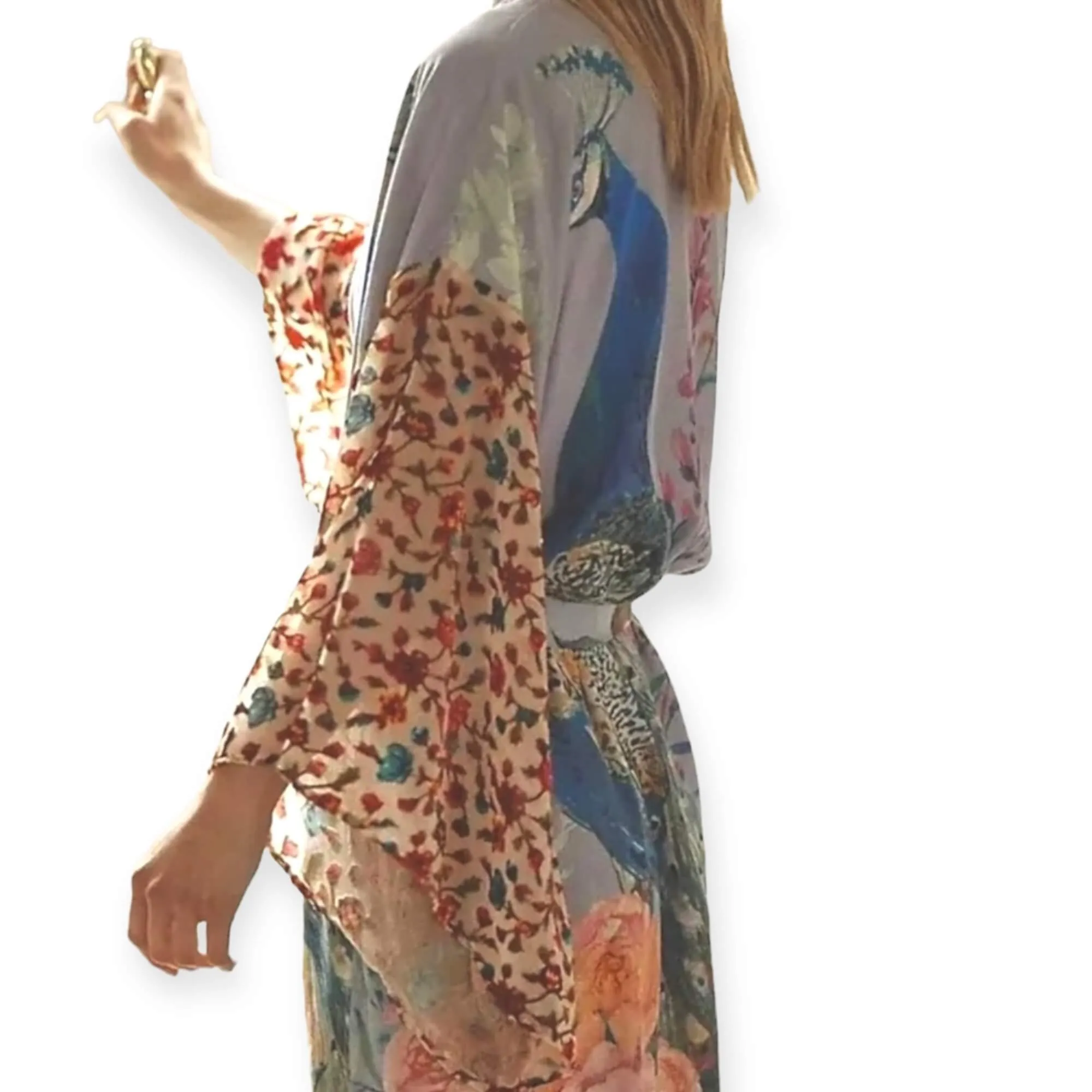 Floral Peacock Bird Kimono Robe