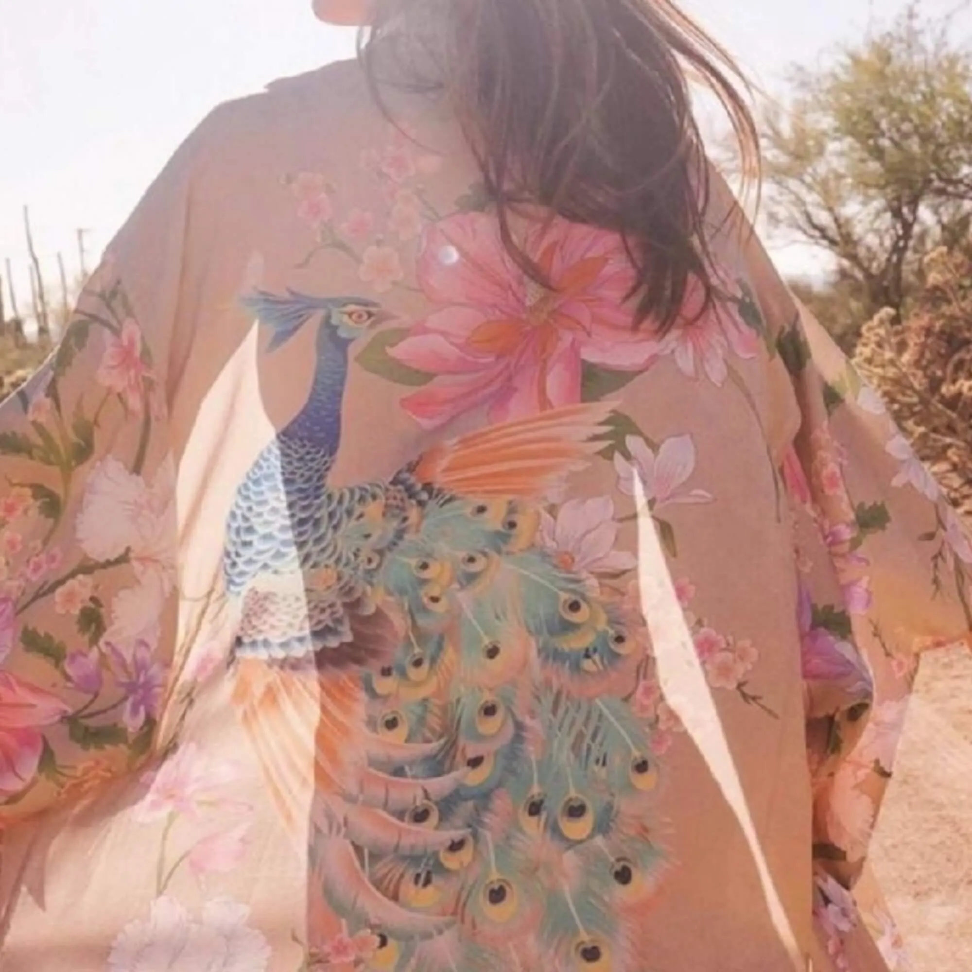 Floral Peacock Bird Kimono Robe