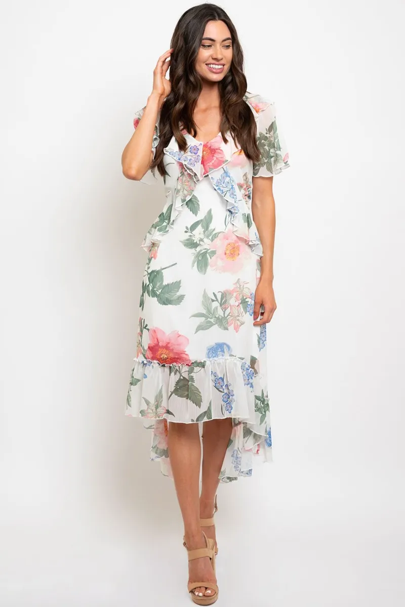 Floral ruffle midi dress