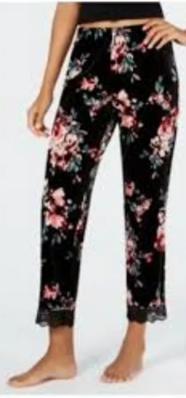 I.n.c. Lace-Trim Printed Velvet Pajama Pants