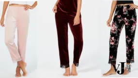 I.n.c. Lace-Trim Printed Velvet Pajama Pants