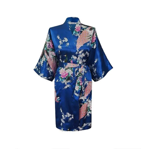 Jewel Blue Silk Kimono Womens Robe