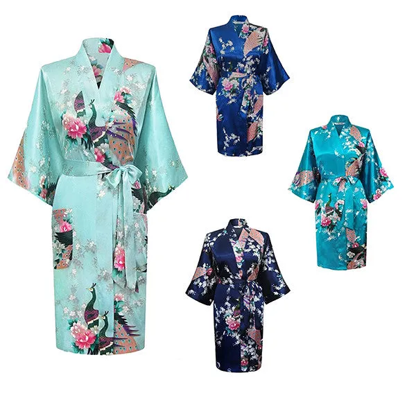 Jewel Blue Silk Kimono Womens Robe