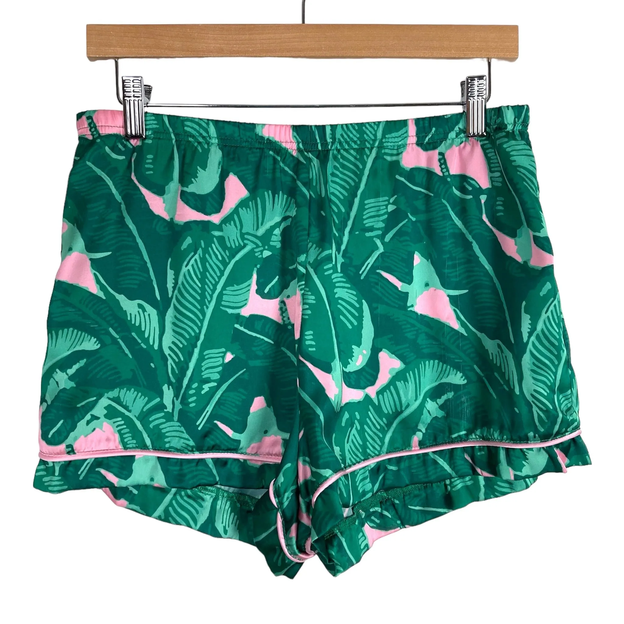 Judith March Green/Pink Palmetto Leaf Print Pajama Shorts- Size M (see notes, sold out online, we have matching top)