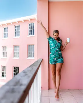 Judith March Green/Pink Palmetto Leaf Print Pajama Shorts- Size M (see notes, sold out online, we have matching top)