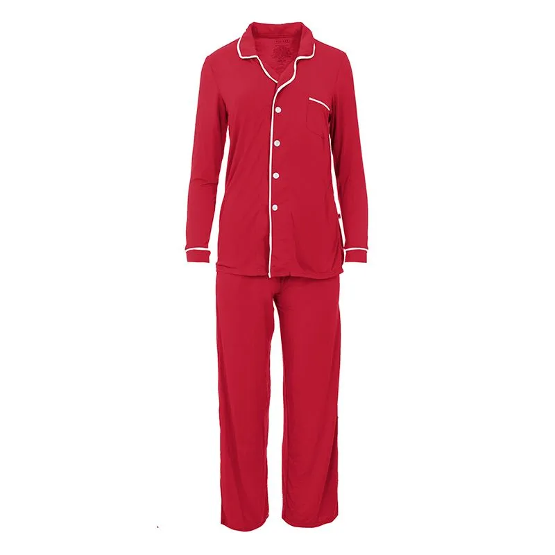 Kickee Pants Women's Collared Pajama Set - Crimson with Natural