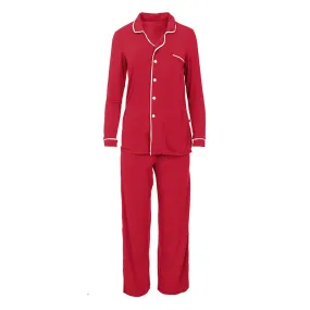 Kickee Pants Women's Collared Pajama Set - Crimson with Natural