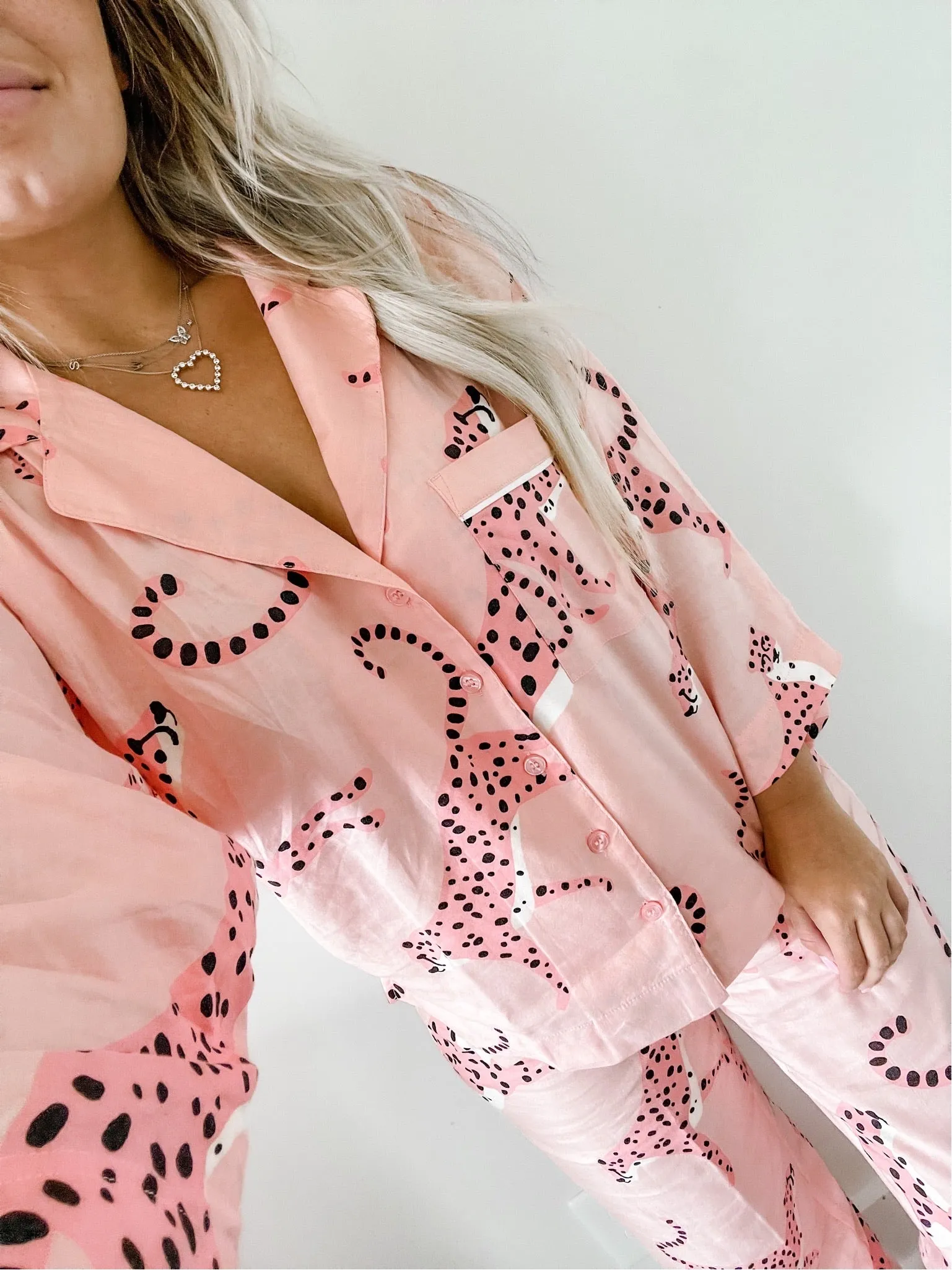 Loft Sleep Pink Cheetah Print Button Up Pajama Top- Size S (top only)