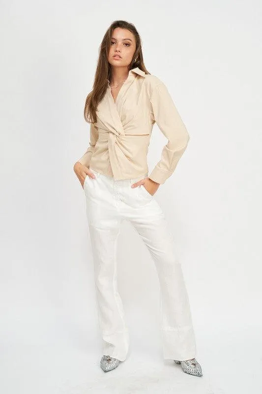 Long Sleeve Twist Front Top