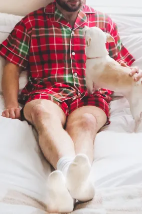 Men's Red Satin Plaid pajamas