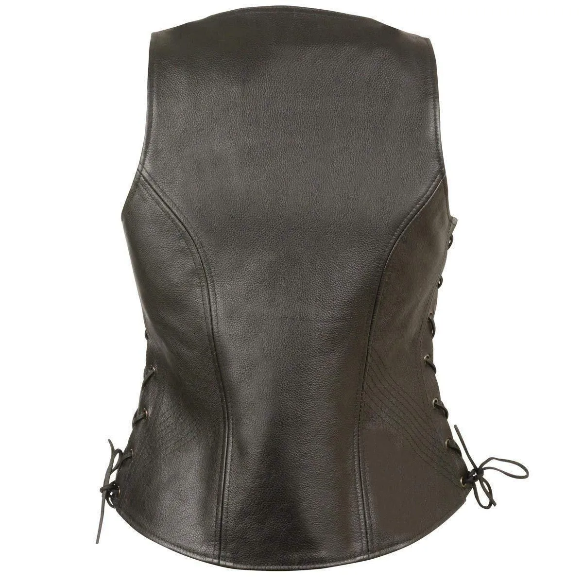 Milwaukee Leather Women's Open Neck Side Lace Front Zipper Black Leather Vest with Gun Pockets