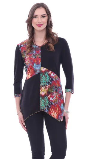 Parsley & Sage - Desiree, 3/4 Sleeve, Handkerchief Tunic in a Geometric Pattern