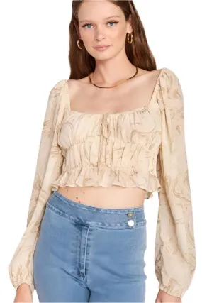 Ruched Long Sleeve Top in Ivory Crop Top