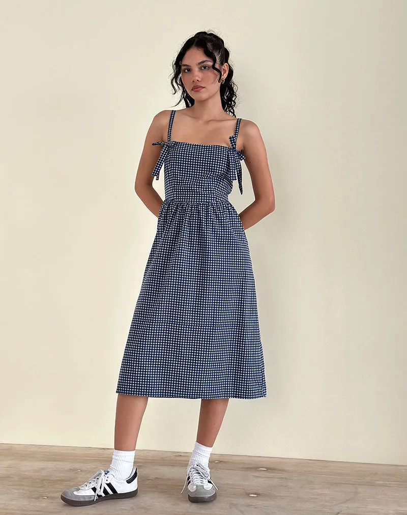 Sloane Midi Dress in Mini Dark Blue Gingham