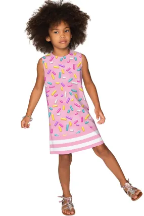 Sugar Baby Adele Pink Candy Print Cute Summer Shift Dress - Girls