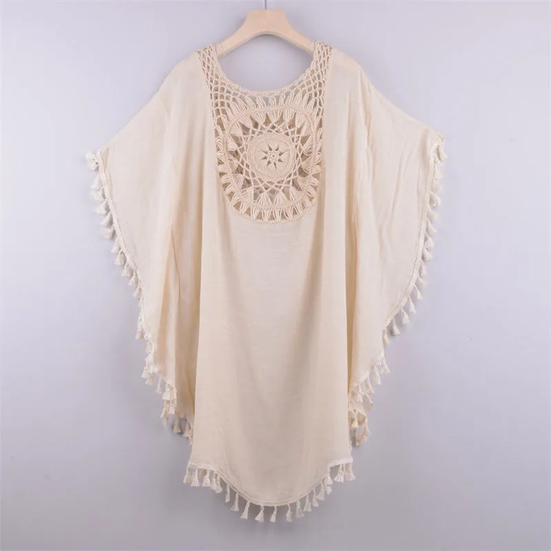 Summer Women Bikini Crochet Tunics Fringe Robe Cover-ups