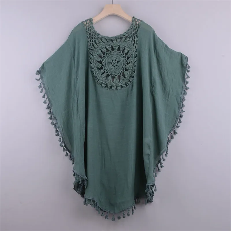 Summer Women Bikini Crochet Tunics Fringe Robe Cover-ups