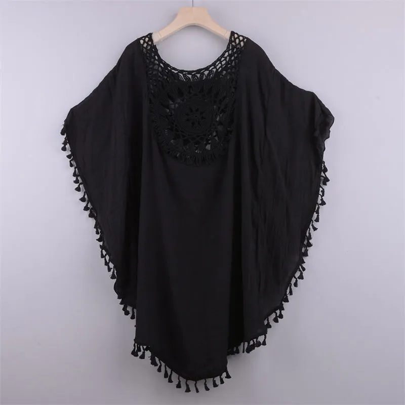 Summer Women Bikini Crochet Tunics Fringe Robe Cover-ups