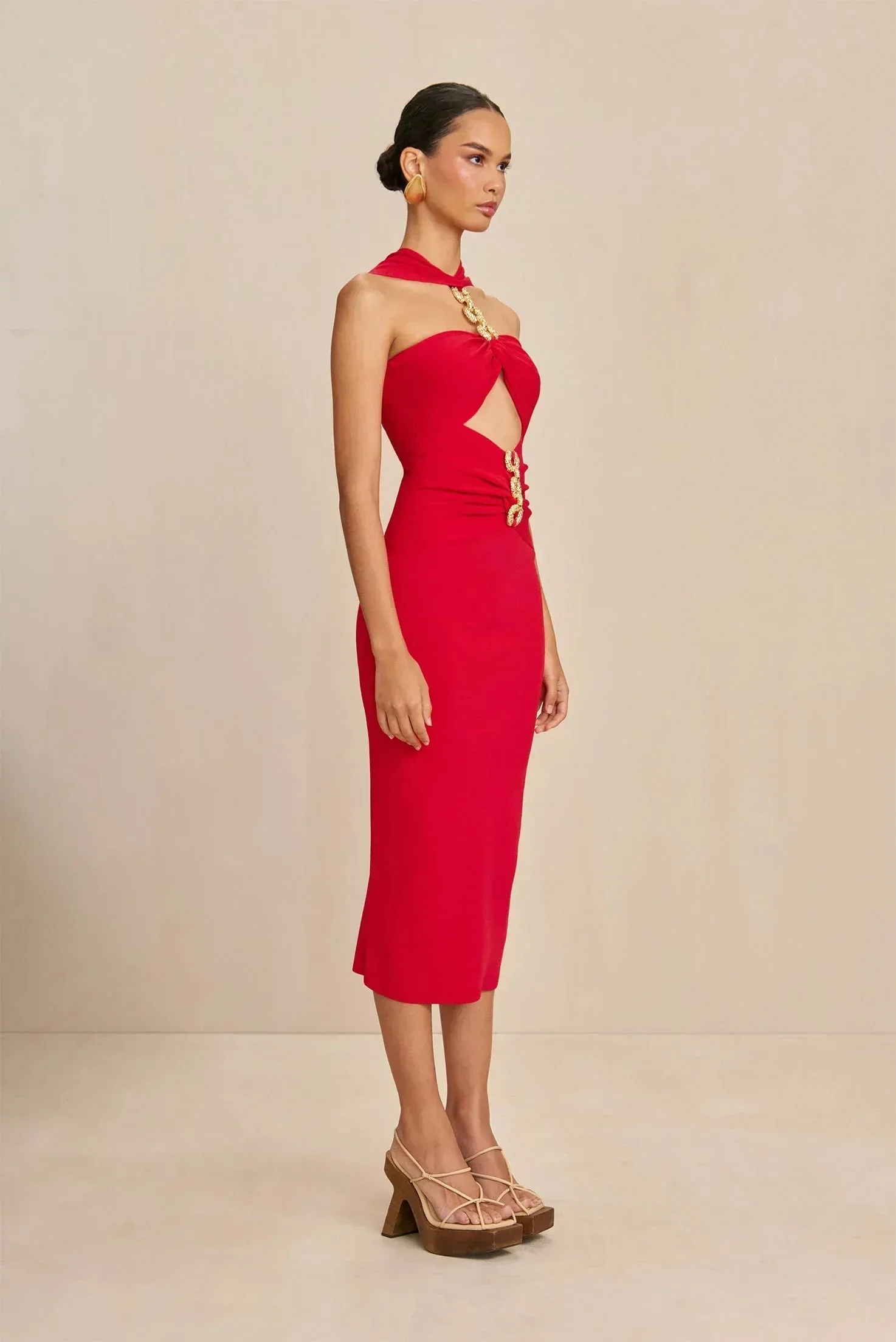 Sweetheart Neck Midi Dress with Chain Detailing