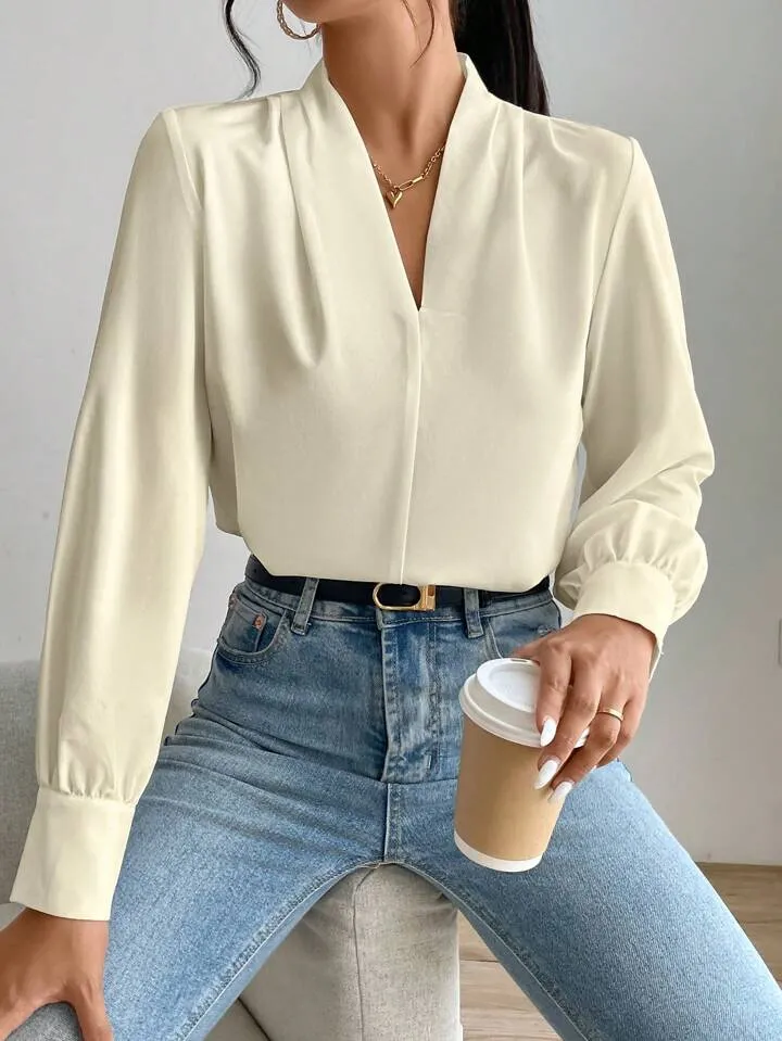 V Neck Pleated Blouse