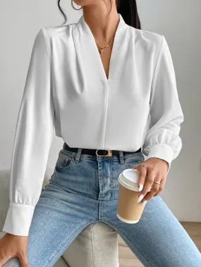 V Neck Pleated Blouse