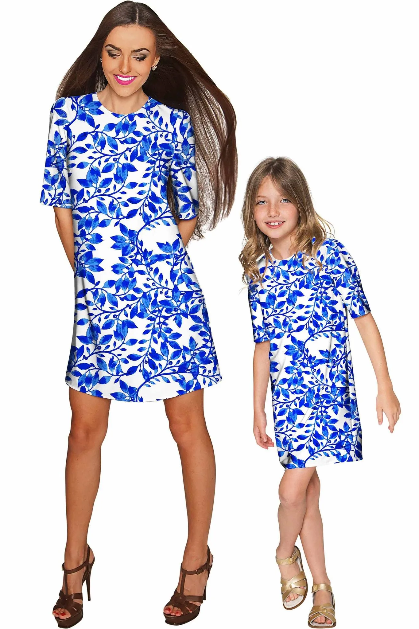 Whimsy Grace White & Blue Print Party Shift Dress - Women