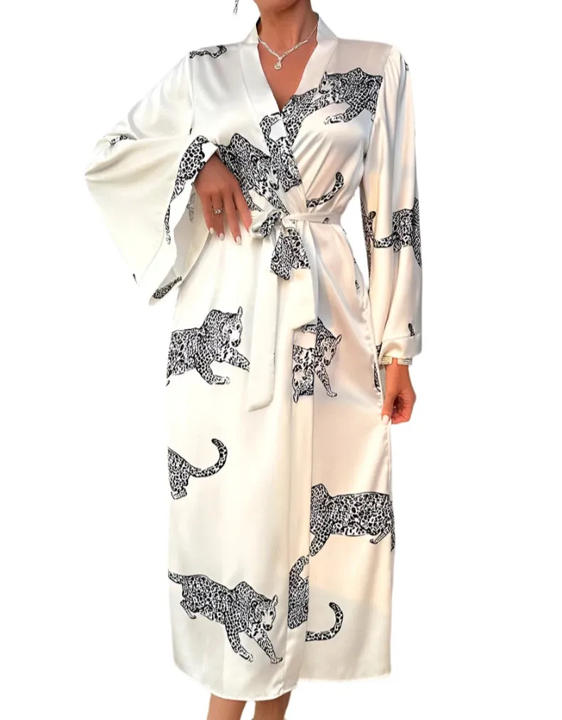 White Cheetah Print Robe