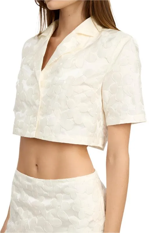 White Collared Cropped Shirt Top