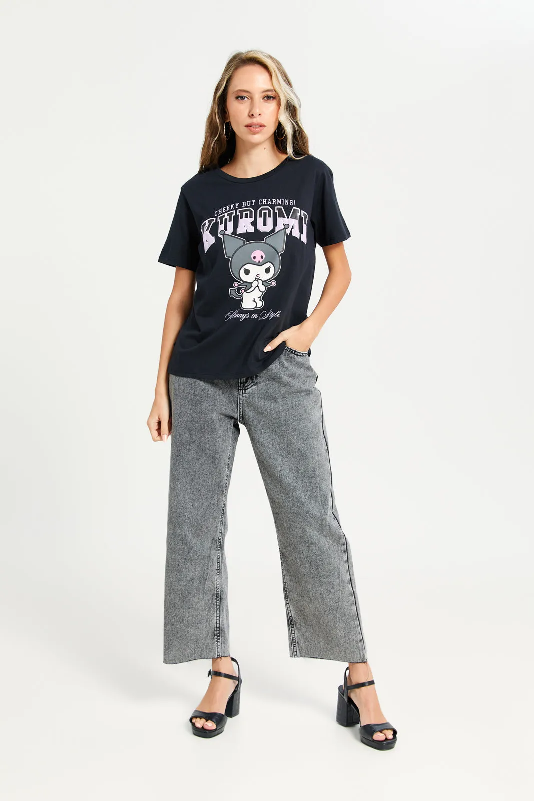 Women Black Kuromi Printed T-Shirt