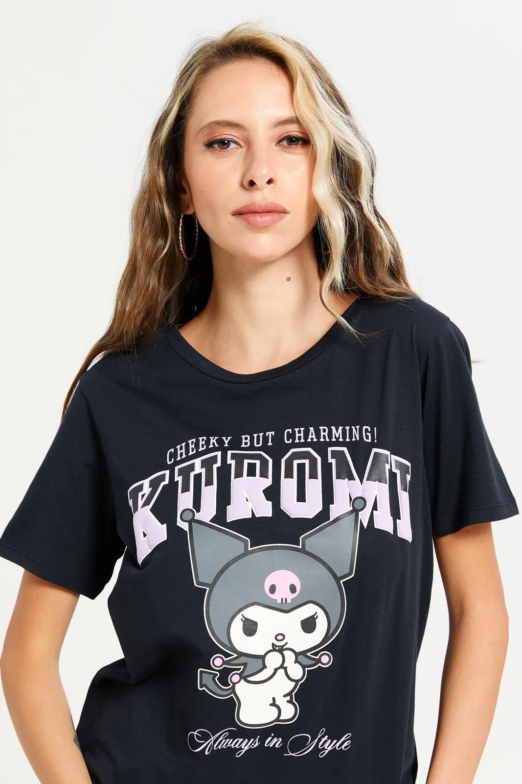 Women Black Kuromi Printed T-Shirt