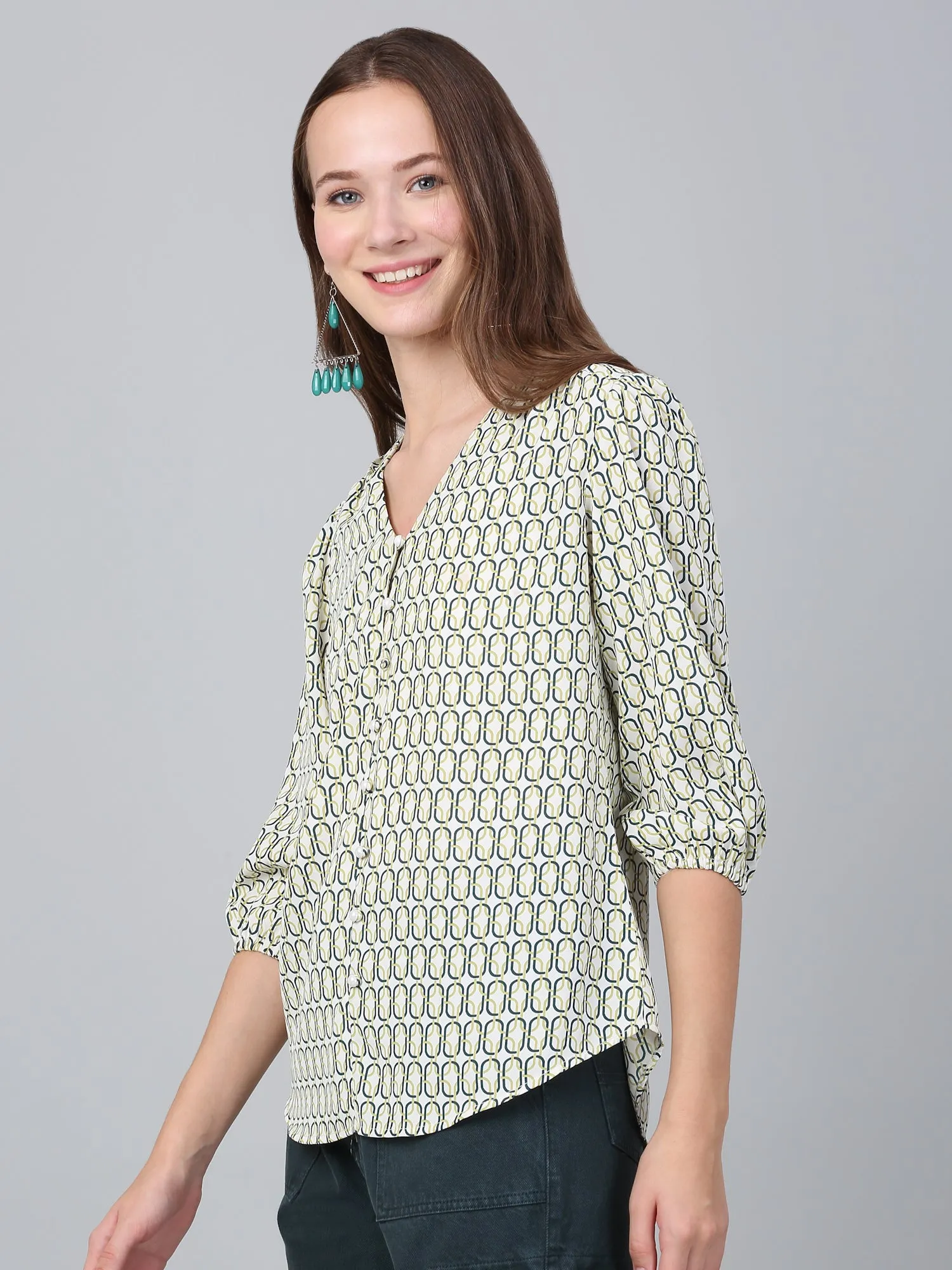 Women Multicolor Printed V-Neck Casual Tunic