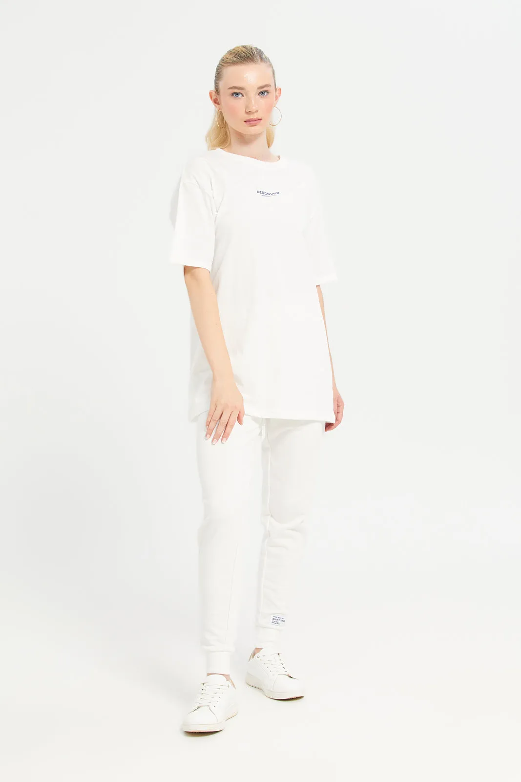 Women White Oversized Placement Print T-Shirt