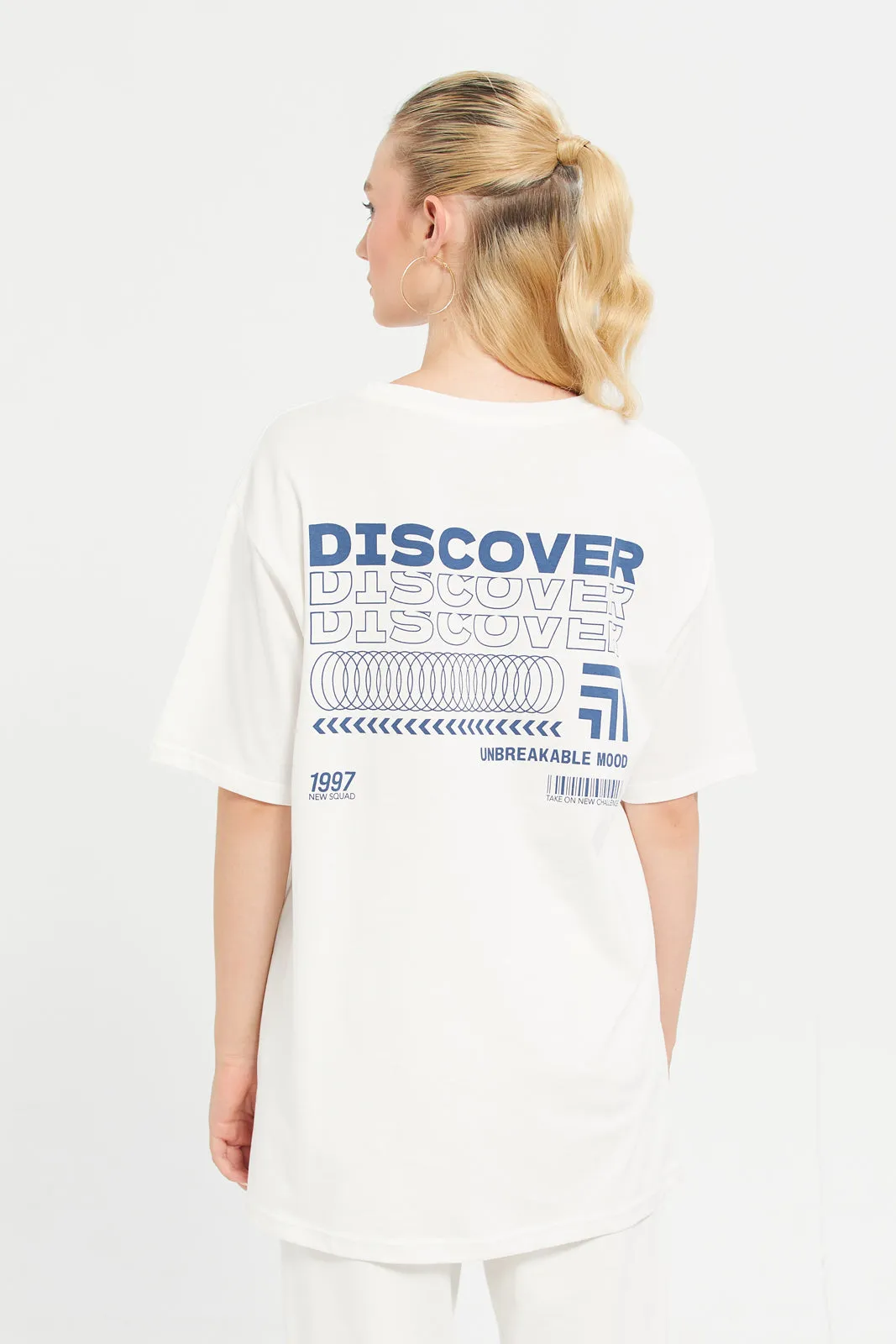 Women White Oversized Placement Print T-Shirt