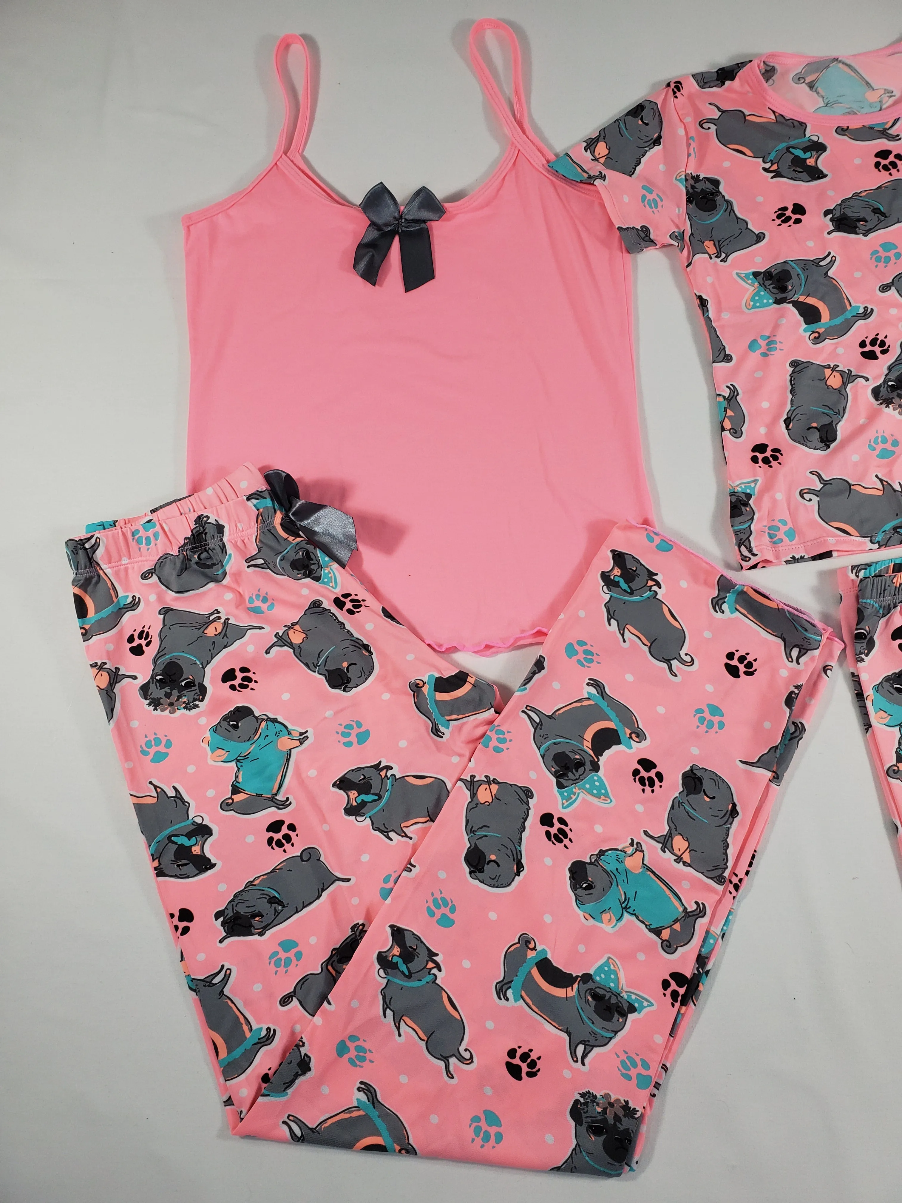 Women's 2-piece each Mother Daughter sets pink pajamas with puppies