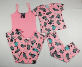 Women's 2-piece each Mother Daughter sets pink pajamas with puppies