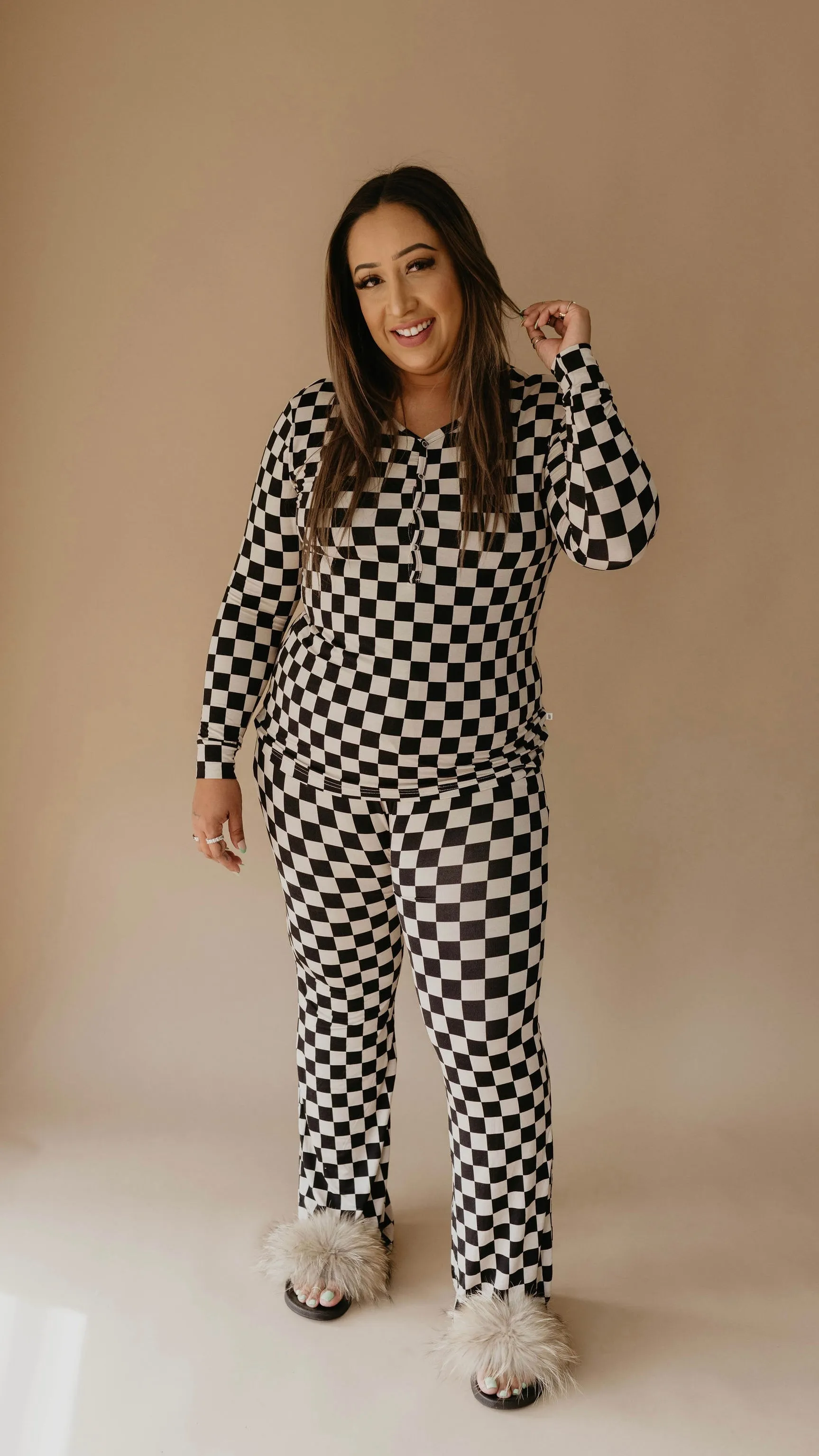 Women's Bamboo Pajamas | Black Checkered